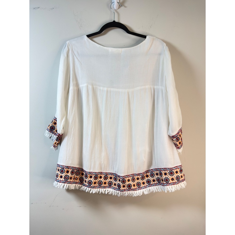 Laraethnics Kimono Top White Embroidered Fringe Tassel Boho Women L/XL - Picture 3 of 7